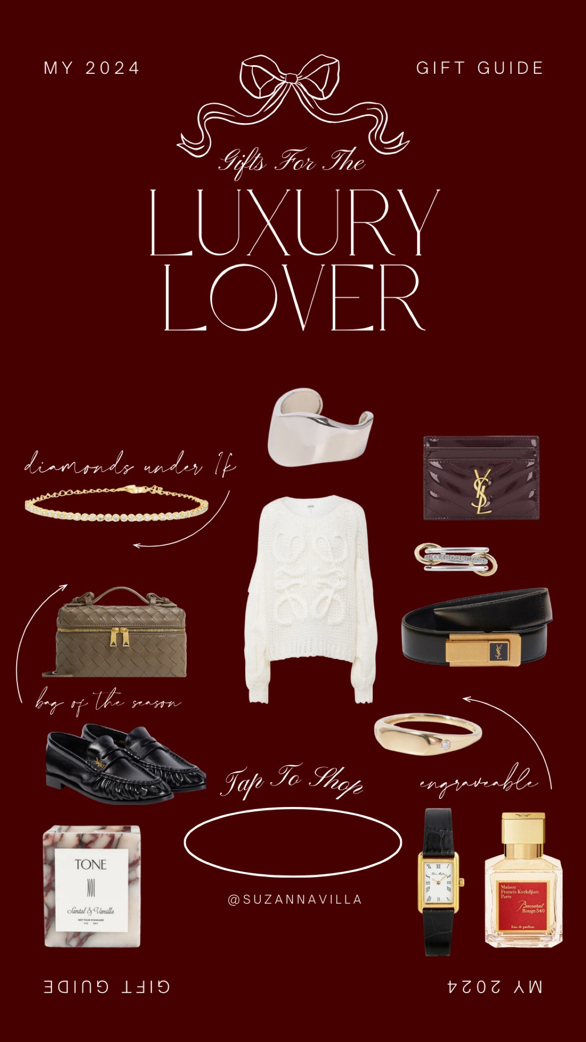 shop my 2024 ‘luxury lover’ gift guide // #luxurygifts #luxurygiftguide #giftsforher #giftguide2024 #ysl #bottega #diamonds #wallet #jewelrygifts #designergifts

#LTKHoliday #LTKStyleTip #LTKGiftGuide