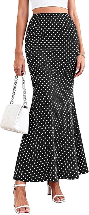 PRETTYGARDEN Maxi Skirts for Women Summer Flowy High Waisted Polka Dot Mermaid Office Work Spring Fashion Long Skirt - Walmart.com | Walmart (US)