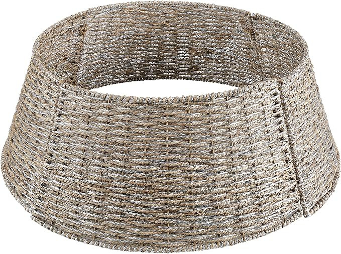 Amazon.com: Feirui - Artificial Christmas Tree Collar Basket Handwoven Silver Fabric and Yellow R... | Amazon (US)