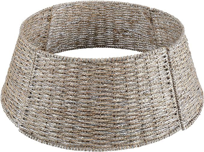Amazon.com: Feirui - Artificial Christmas Tree Collar Basket Handwoven Silver Fabric and Yellow R... | Amazon (US)