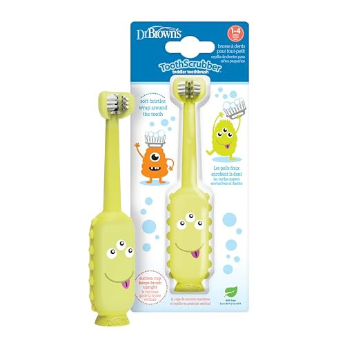Dr. Brown's ToothScrubber Toddler Toothbrush, Triple-Sided Training Toothbrush with Suction Cup Base, Green Monster, Baby Oral Care, Ages 1-4 Years | Amazon (US)