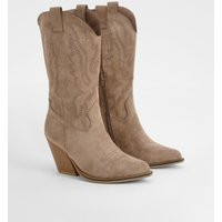 Womens Embroidered Cowboy Boots - Brown - 10 | boohoo (US & Canada)