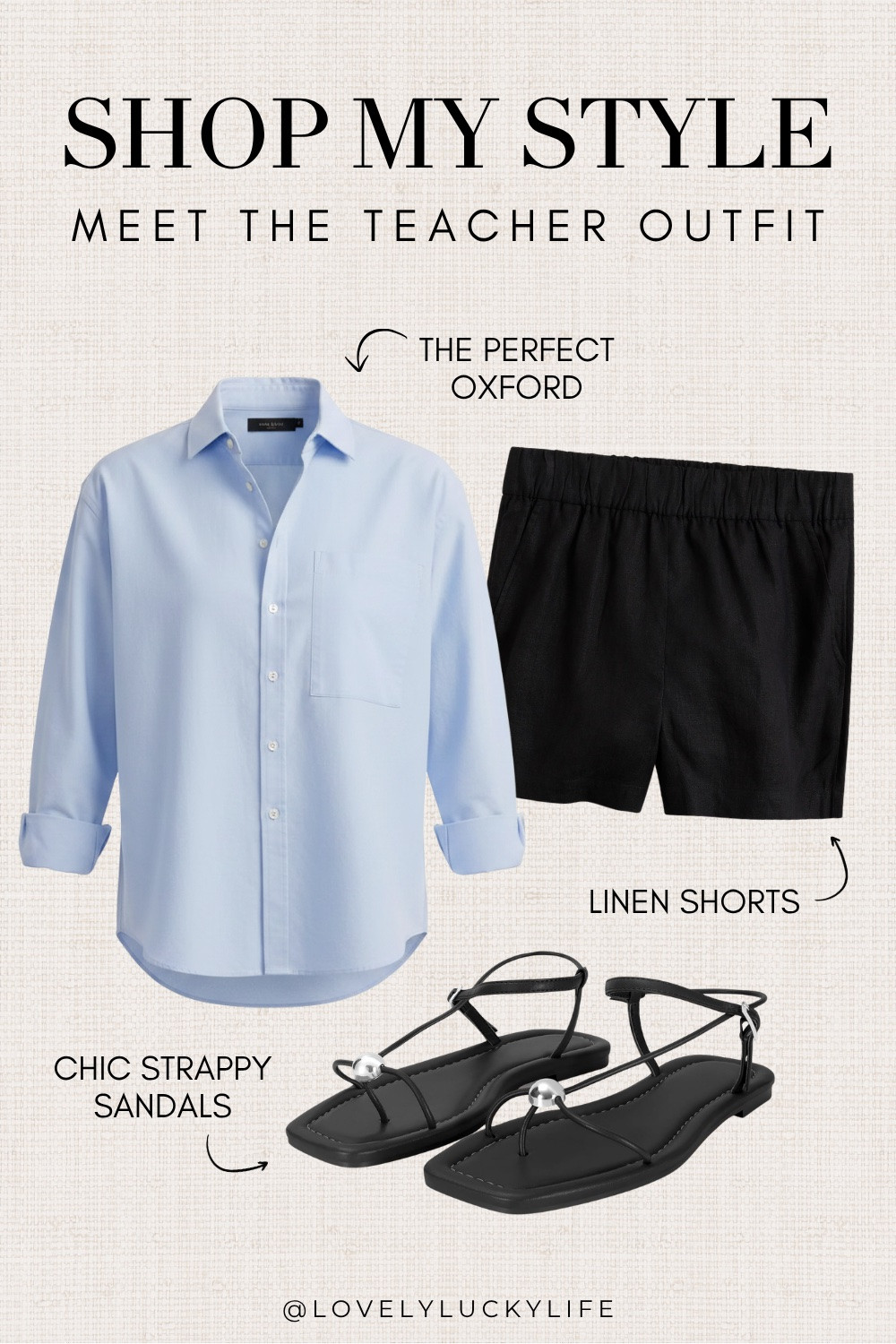 Heading to meet the teacher in effortless style! 🤍 I paired my go-to AYR Deep End Oxford with breezy black linen J.Crew Tropez shorts and chic strappy Amazon flats. Polished, comfy, and perfect for classroom drop-ins. Shop my look and feel ready for anything!￼

#LTKmomlife #LTKdayinmylife #LTKootd