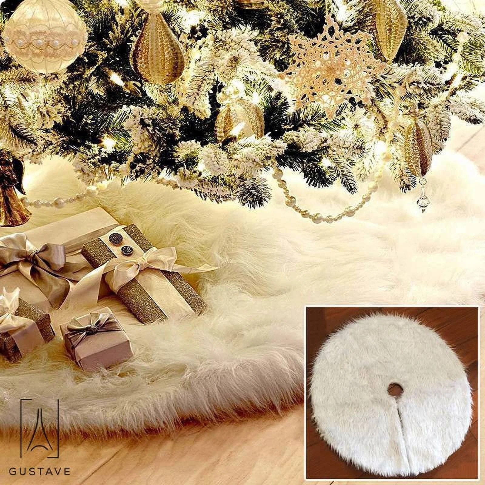 Gustave White Plush Christmas Tree Skirt, 30.7" | Walmart (US)