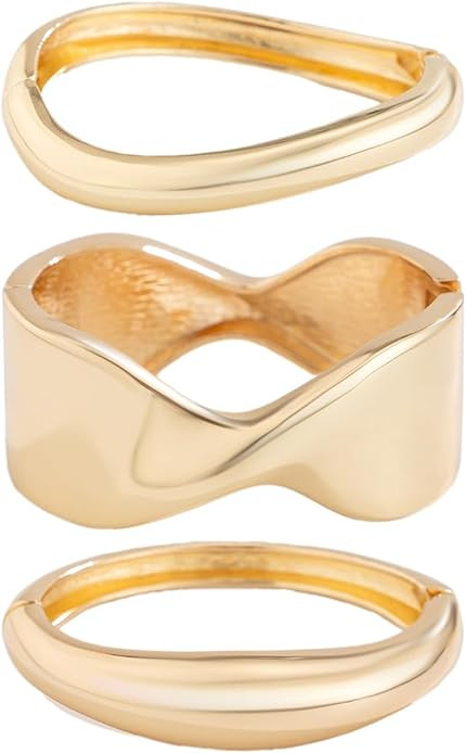 Gold Bangle Bracelets for Women Silver Plated Wide Wire Chunky Cuff Bracelets Trendy Hinged Cuff ... | Amazon (US)