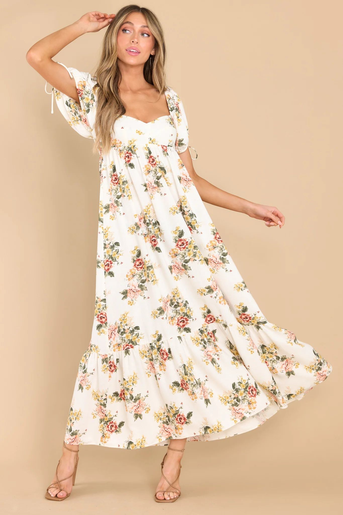 Whimsical Blooms Off White Floral Print Maxi Dress | Red Dress 