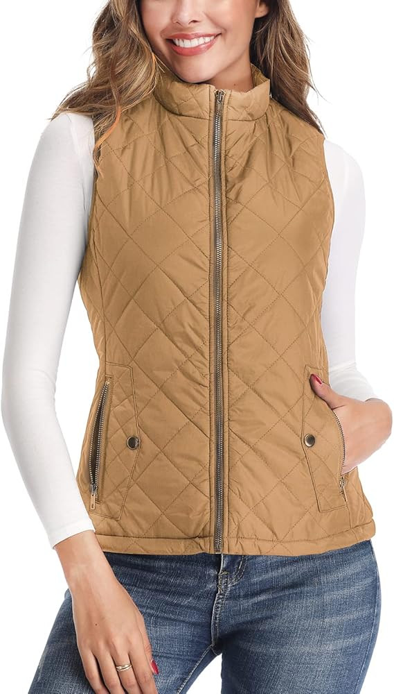 LONGKING Women's Vest, Stand Collar Lightweight Zip Quilted Vest for Women | Amazon (US)