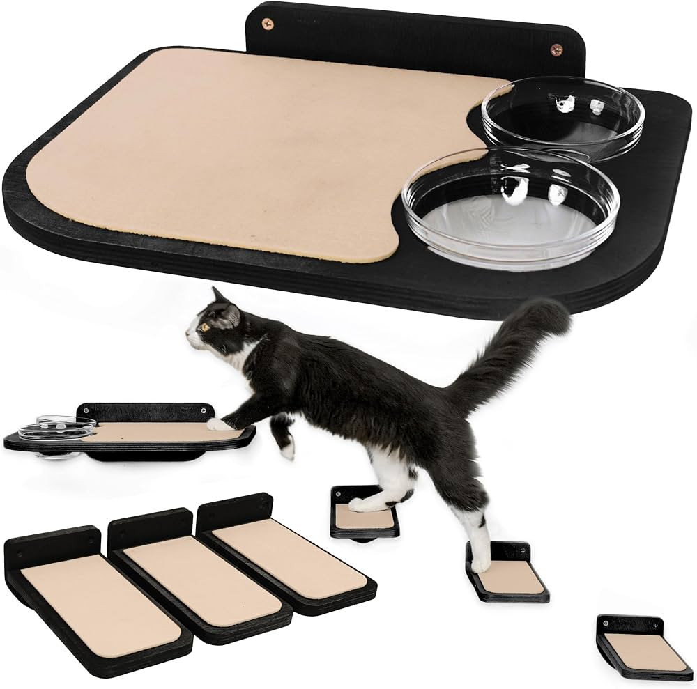 INICIO Cat Shelves - Feeding Shelf with 3 Cat Wall Steps - Natural Wood | Amazon (US)