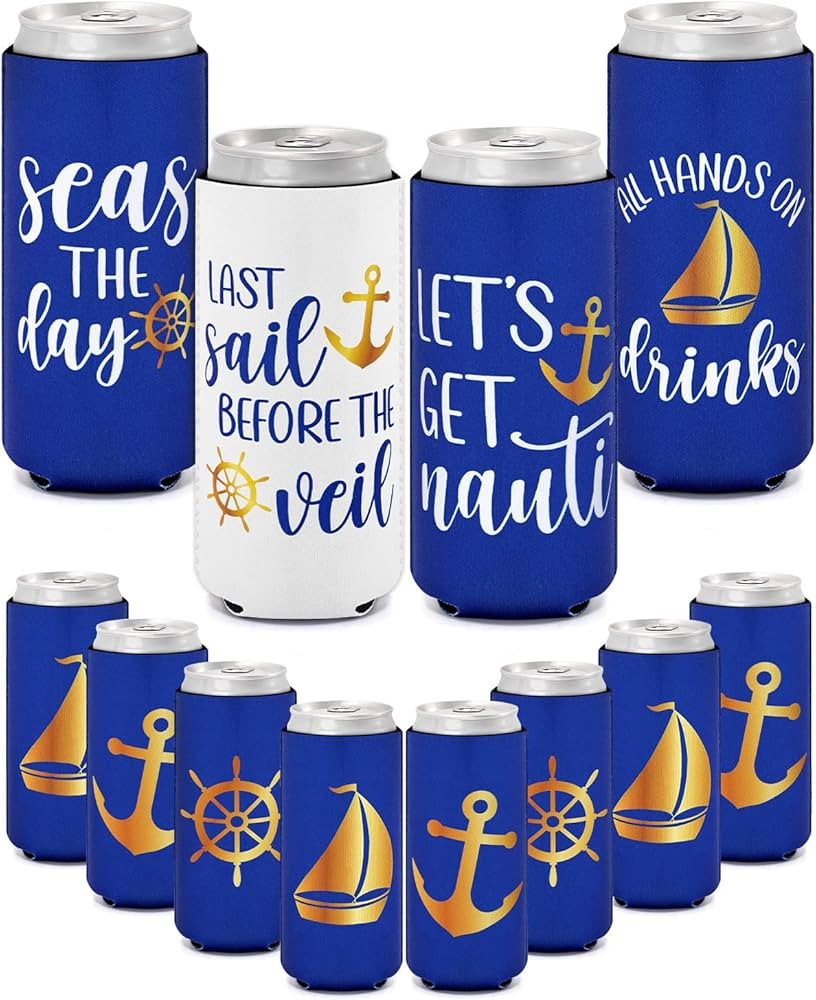 CiyvoLyeen Let’s Get Nauti Beer Can Coolers, Bachelorette Party Slim Can Sleeves Beverage Nauti... | Amazon (US)