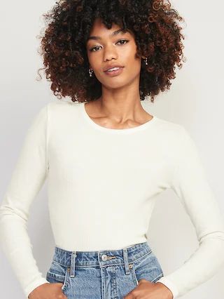 Plush Long-Sleeve Rib-Knit Slim-Fit T-Shirt for Women | Old Navy (US)