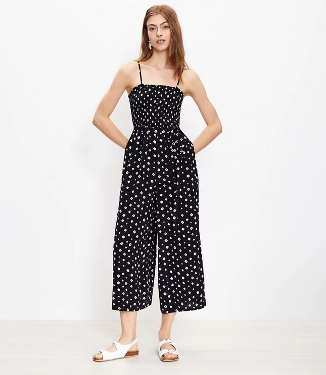 Diamond Smocked Strappy Jumpsuit | LOFT | LOFT