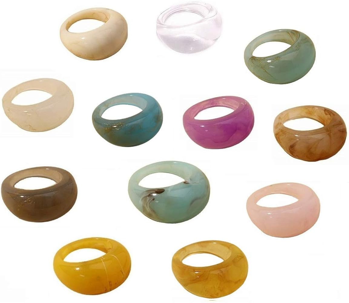 12 pcs Colorful Resin Rings Wide Thick Dome Knuckle Finger Stackable Joint Ring Retro Acrylic Tra... | Amazon (US)