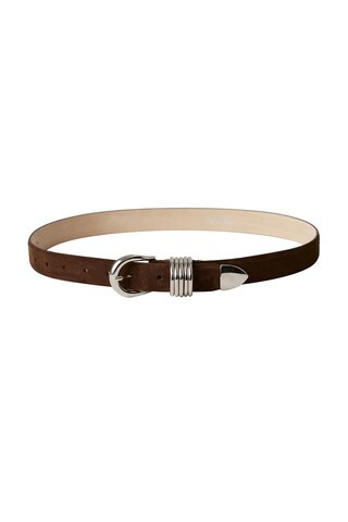 DEHANCHE Hollyhock Suede Belt in Chocolate & Silver - Brown. Size XS (also in ). | FWRD 