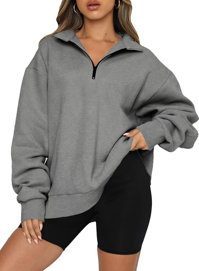 BLENCOT Women Half Zip Oversized Sweatshirts Long Sleeve Solid Color Drop Shoulder Fleece Workout... | Amazon (US)