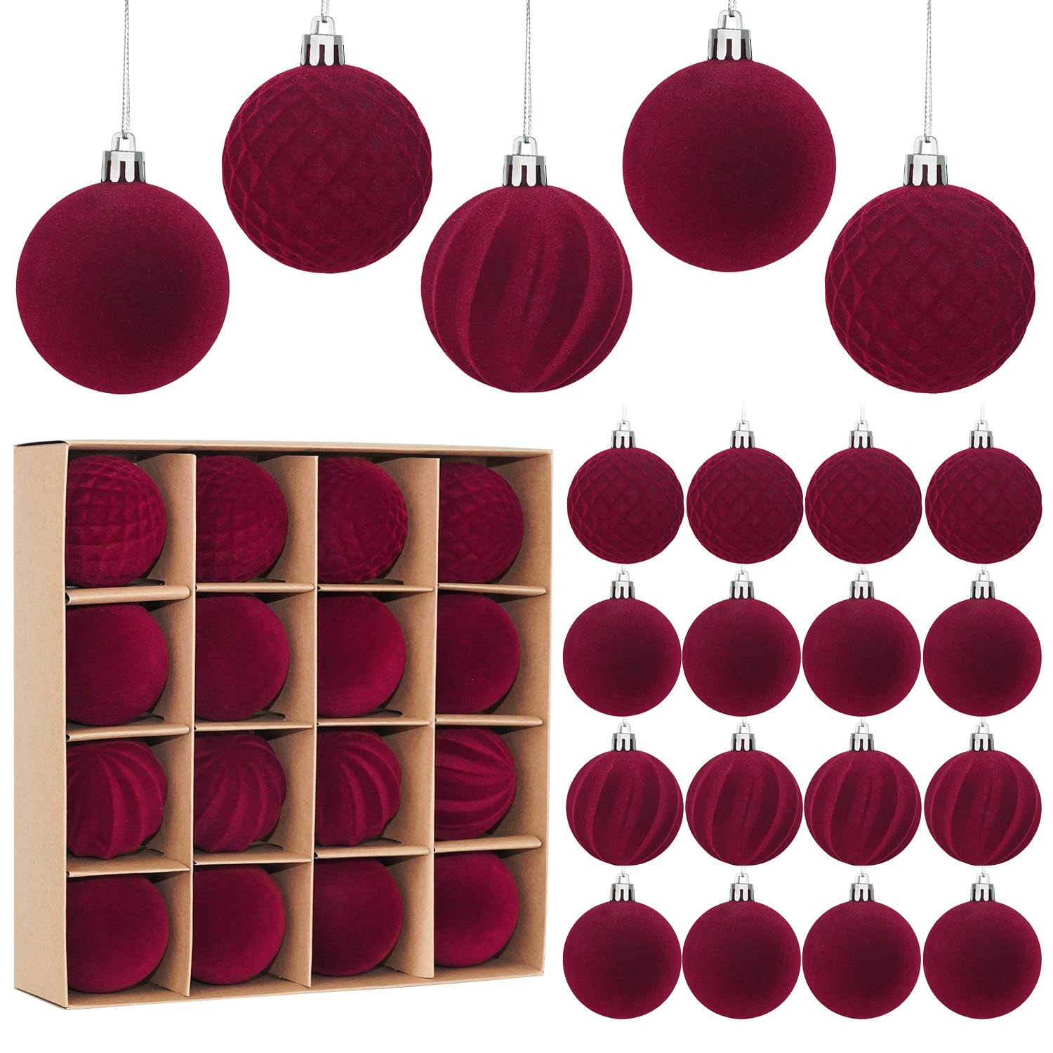 Artmag 16 Pcs Velvet Christmas Balls Hanging Ornaments Set, Shatterproof Plastic Flocked Christma... | Amazon (US)