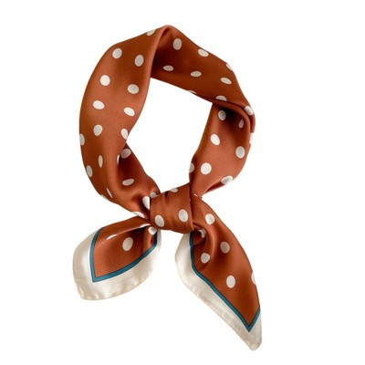 Anna-Kaci Polka Dot Square Satin Scarf Lightweight Hair Neck Fashion Accessory 27.5×27.5Inches, Brown | Target
