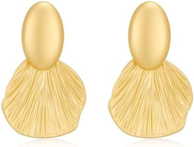 Gold Plated Earrings Dangle Chunky Fan-shaped Earrings Shell Earring for Women Two-Tone Fashion S... | Amazon (US)