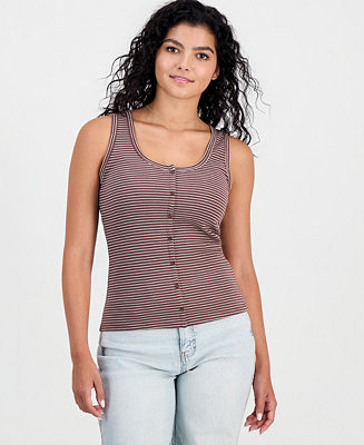 Juniors' Ribbed Button Front Tank Top | Macy's