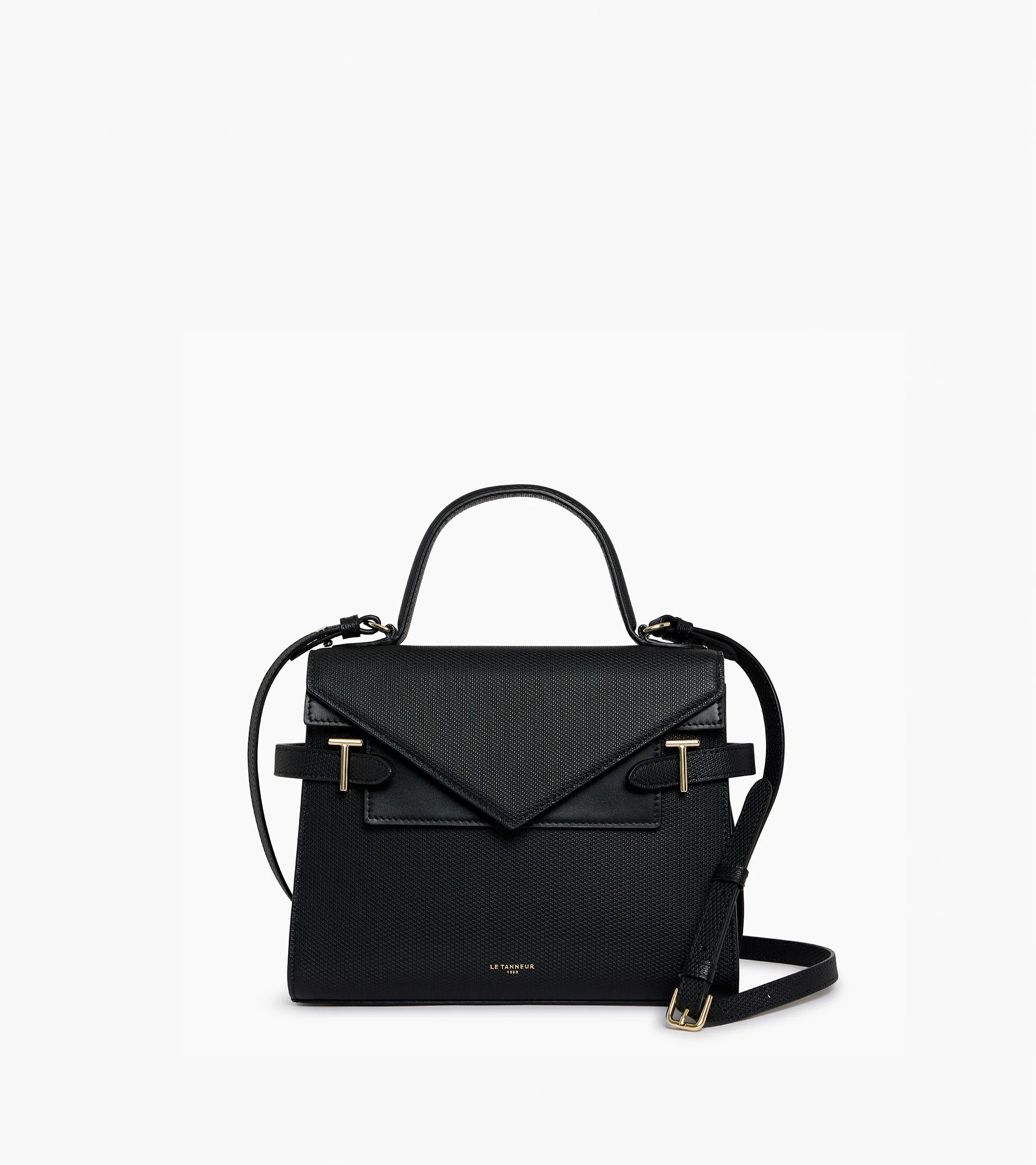 Emilie
         medium handbag with double flap in t-signature leather | Le Tanneur