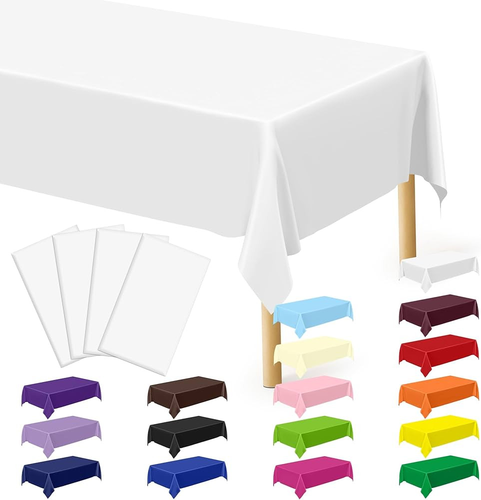 4 Packs White Plastic Tablecloth, Sturdy Disposable Table Cloth, 54 X 108 Inches Paper Table Clot... | Amazon (US)