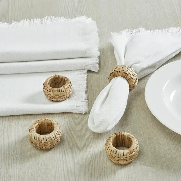My Texas House 8-Piece Cotton Napkin and Jute Napkin Ring Set, White | Walmart (US)