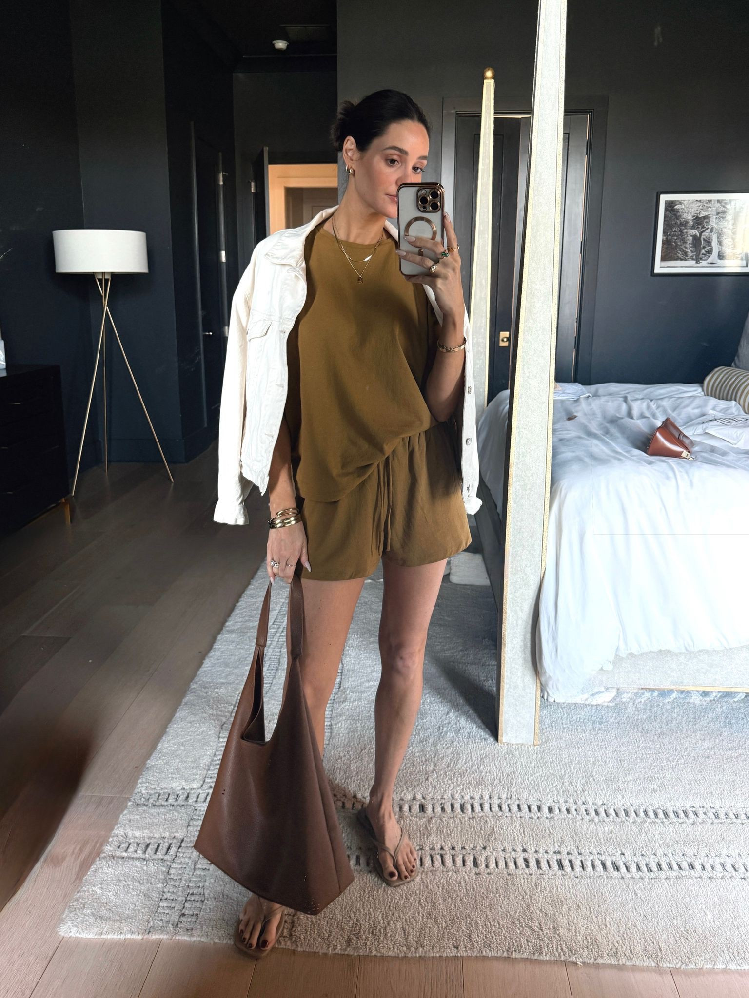 This set is @zara set that I just got! (Can't link on here :( but should be on their site!  To elevate the look I threw a  denim jacket over the shoulder paired with my go to flip flops every summer! Linked the specific color! 

#LTKBeauty #LTKSummerEdit #LTKStyleTip