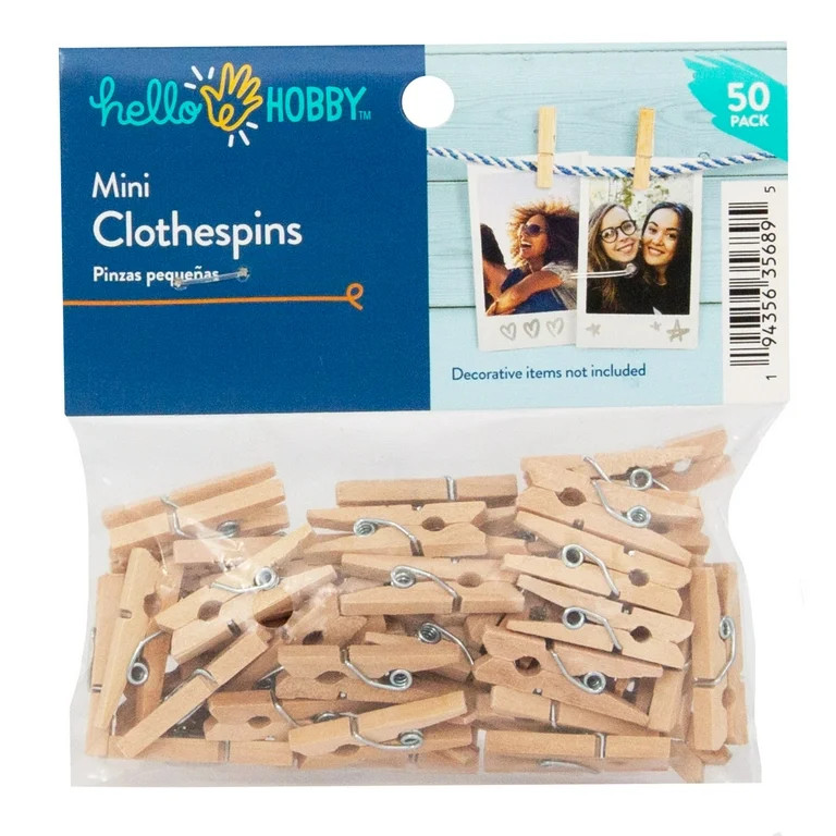 Hello Hobby Mini Wooden Clothespins, 50-Pack | Walmart (US)