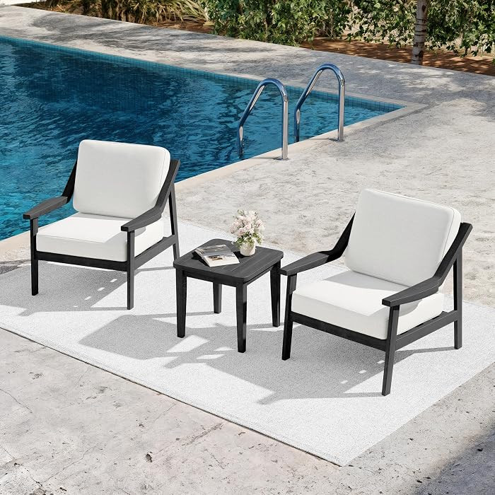 UIXE 3 Piece Black Wood Outdoor Chairs Patio Bistro Set, All Weather Patio Furniture Teak Armchai... | Amazon (US)