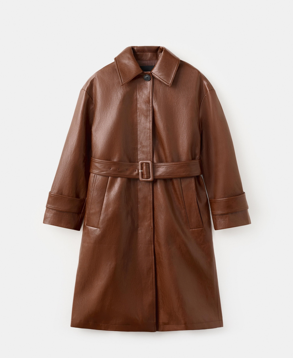 Mango Women's Long Faux-Leather Belt Trench Coat - Brown | Macy's