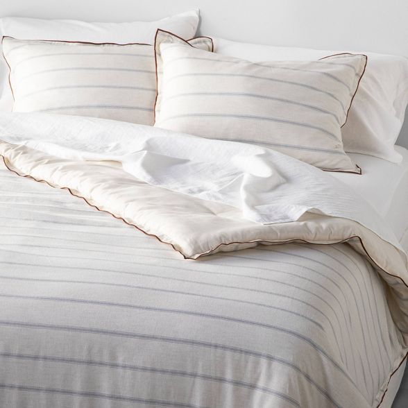 Tick Stripe with Contrast Hem Comforter & Sham Set Light Blue - Hearth & Hand™ with Magnolia | Target