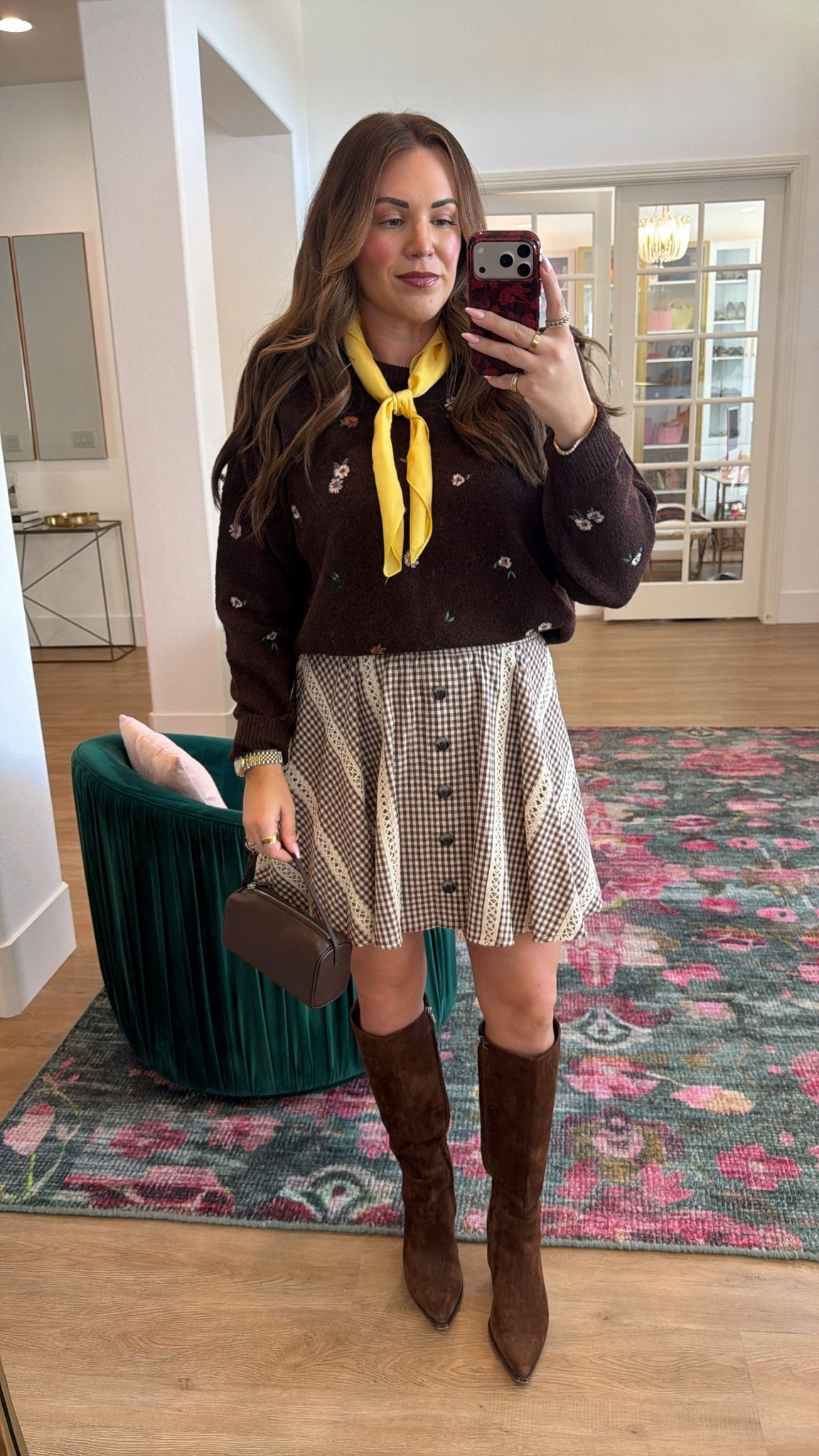 curvy midsize fall look! would be so cute for family photos. has matching mini sizes! wearing medium in brown floral sweater + brown plaid skirt

#LTKSeasonal #LTKMidsize #LTKSaleAlert
