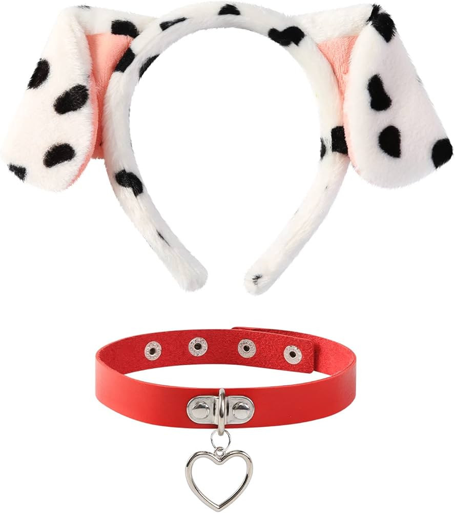Dalmatian Dog Ears Headband with Red Heart Choker Leather Collar Adult Halloween Costume Accessor... | Amazon (US)