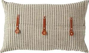 Creative Co-op DF1781 Beige & Black Striped Cotton Ticking Leather Trim Pillows, 20" X 12", Black | Amazon (US)