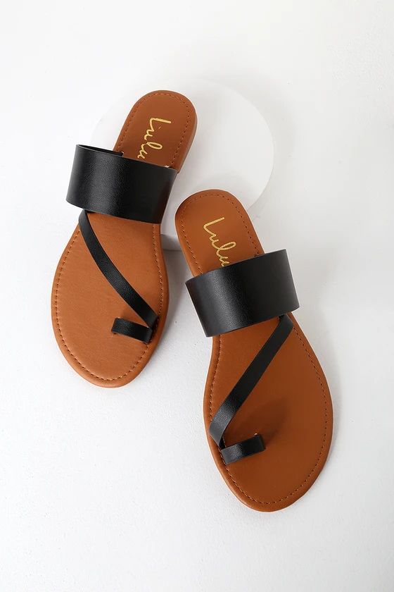 Avena Black Flat Sandals | Lulus (US)