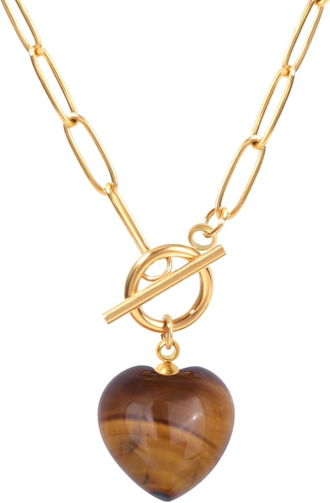 Heart Gemstone Paperclip Toggle Necklace Dainty Size 8 * 10mm Emerald Cut Birthstone Necklace Nat... | Amazon (CA)