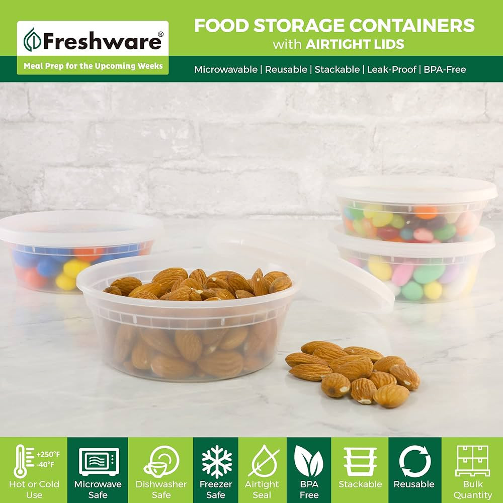 Freshware Food Storage Containers [50 Set] 8 oz Plastic Deli Containers with Lids, Slime, Soup, M... | Amazon (US)