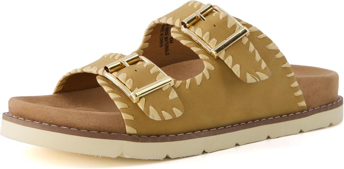 CUSHIONAIRE Women's Wyatt whipstitch footbed sandal with +Comfort, Wide Widths Available | Amazon (US)