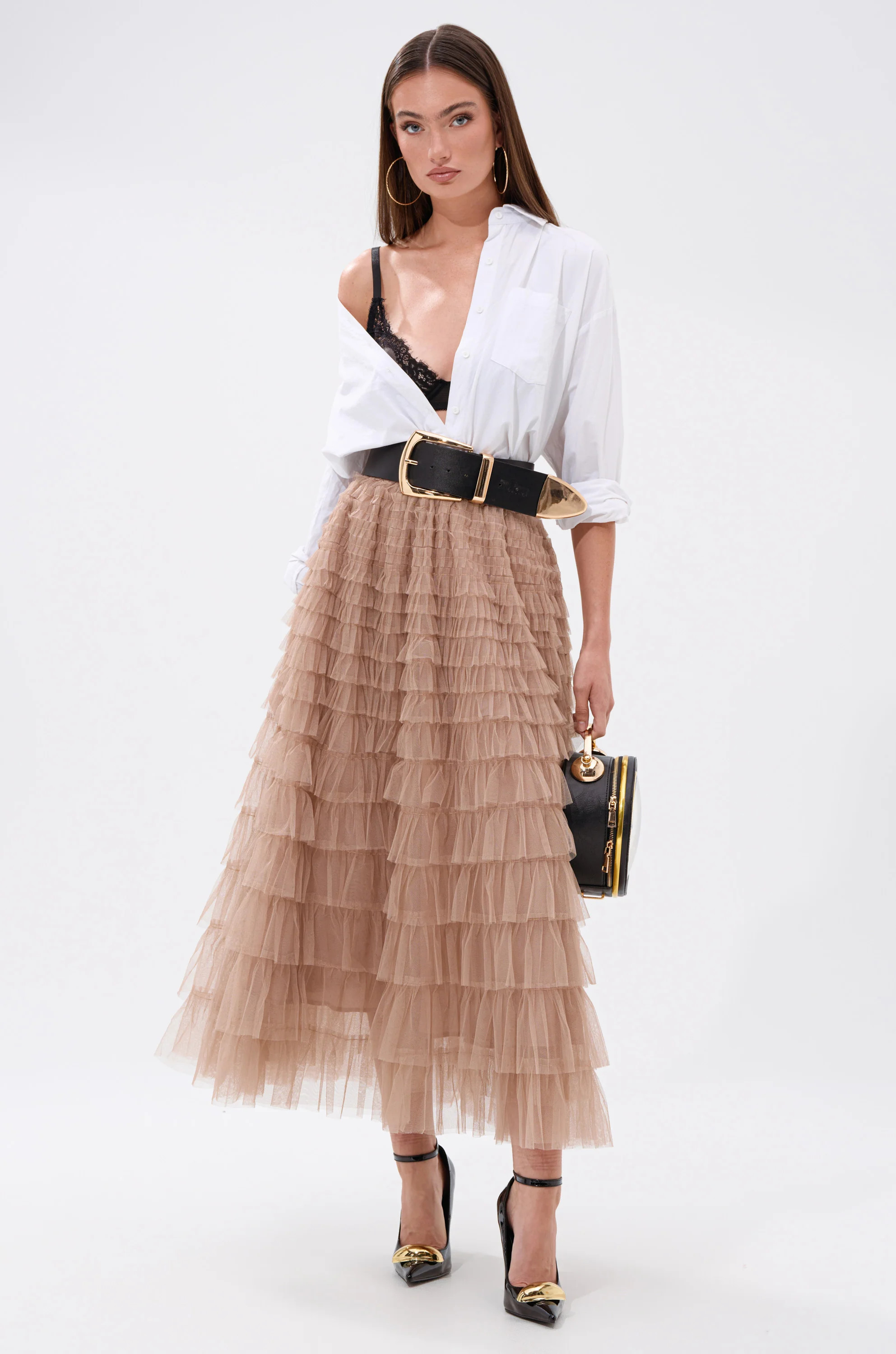 STARS ALIGNED MESH RUFFLE MAXI SKIRT | AKIRA