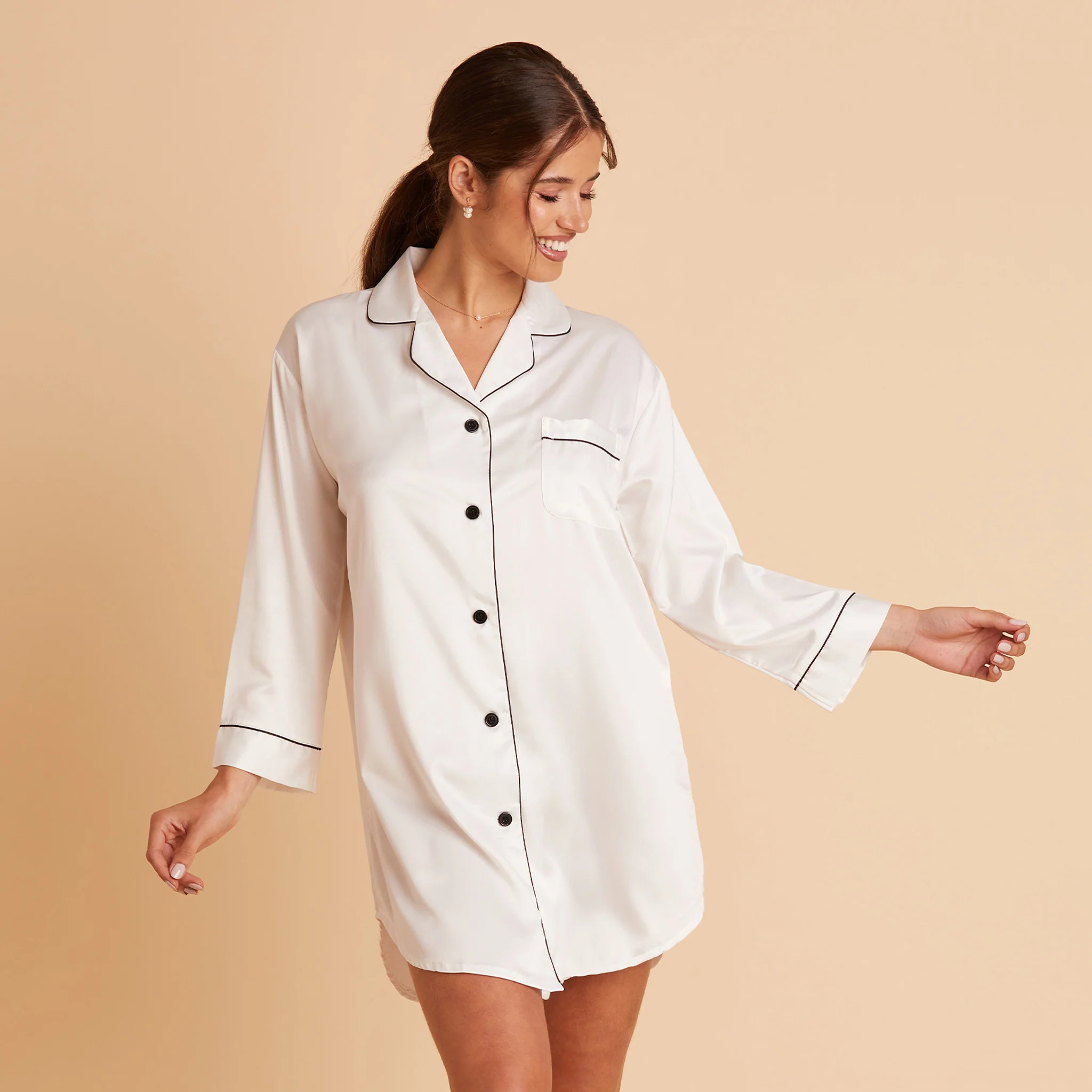 Satin Sleepshirt - White | Birdy Grey