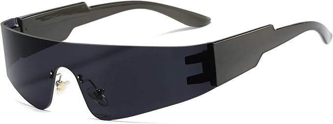 Trendy Rimless Futuristic Wrap Around Sunglasses Women Men,UV400 Cyberpunk Visor Sunglasses Shade... | Amazon (US)