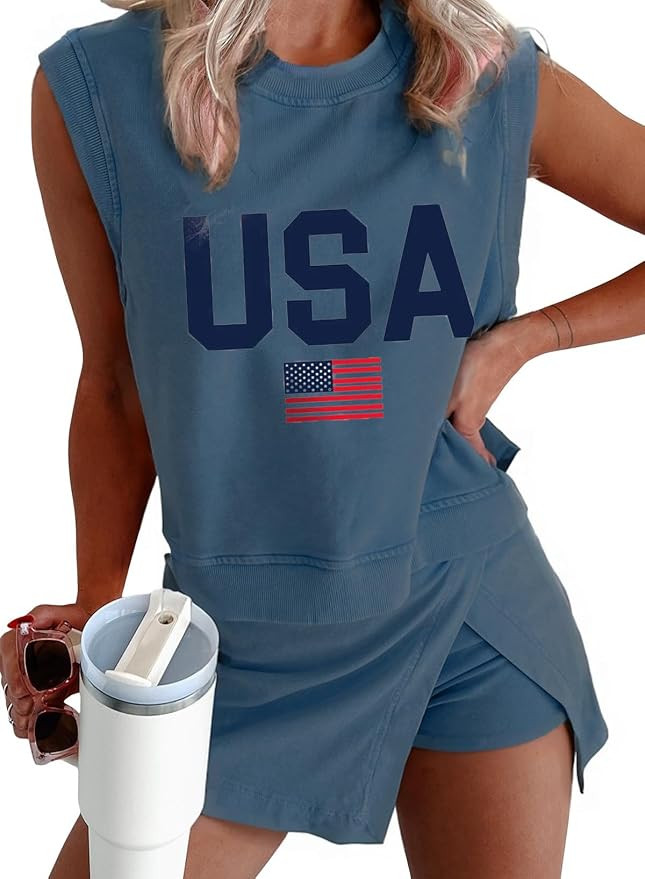 KevaMolly Womens Travel Outfits Summer Lounge Set Two Pieces Mineral Wash Cotton Tank Top Lined S... | Amazon (US)