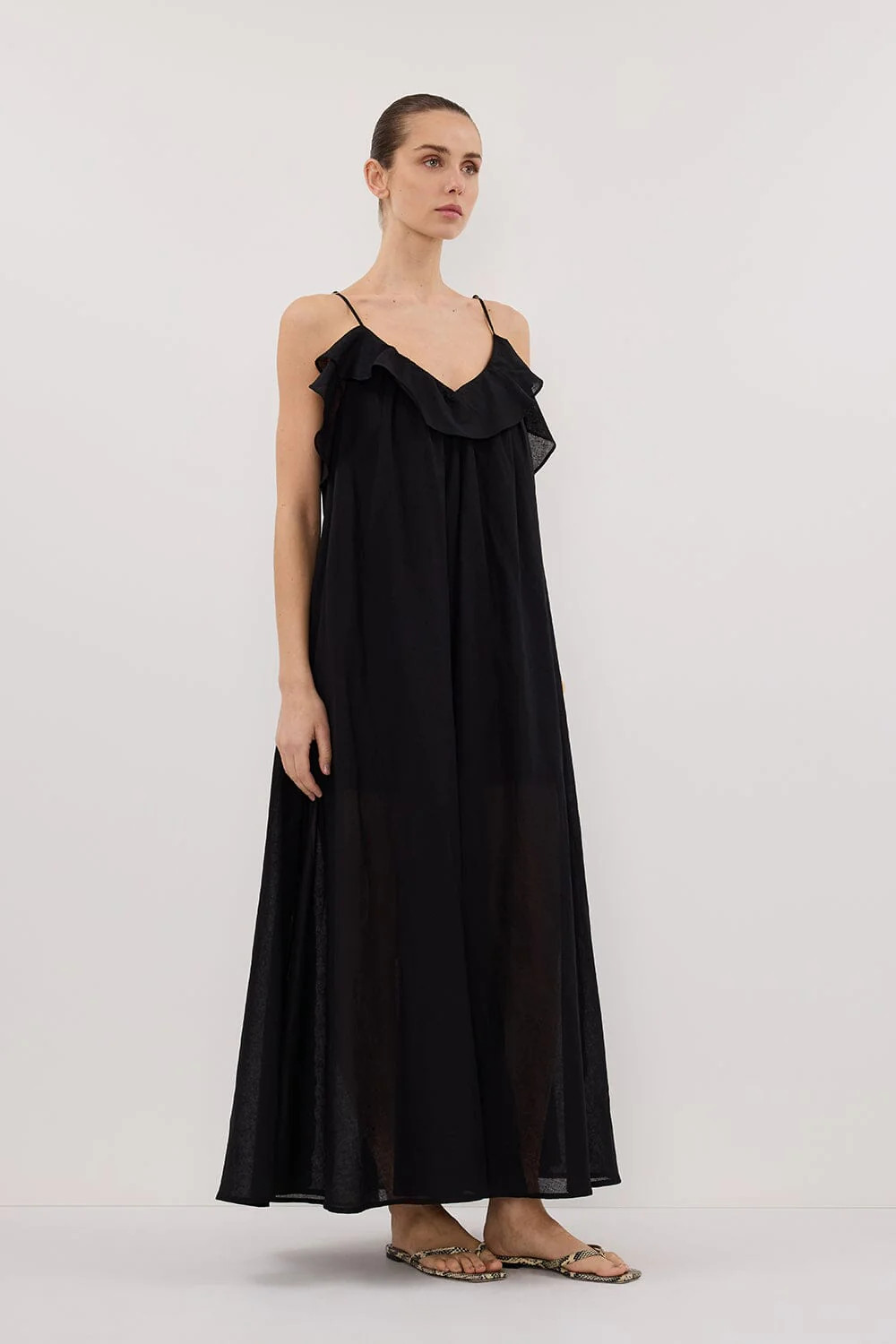 CAPRI BLACK LINEN BLEND MAXI DRESS | DISSH