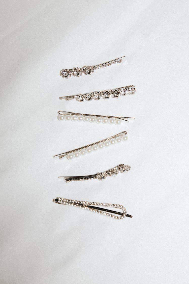 Bright Glitter Silver Rhinestone Pearl Six-Piece Hair Pin Set | Lulus