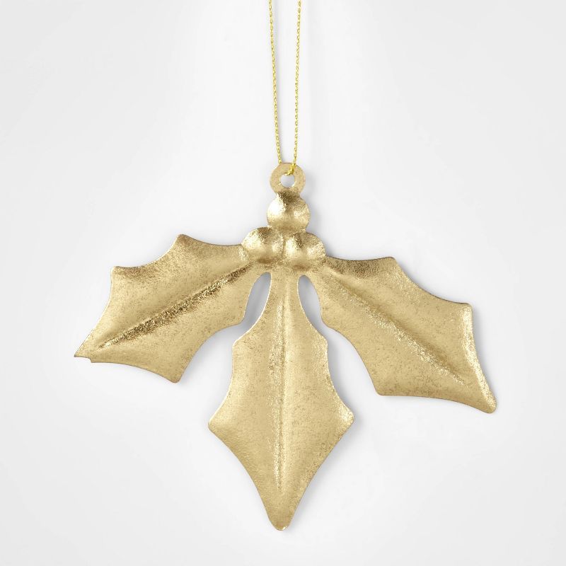 Metal Holly Christmas Tree Ornament Gold - Wondershop&#8482; | Target