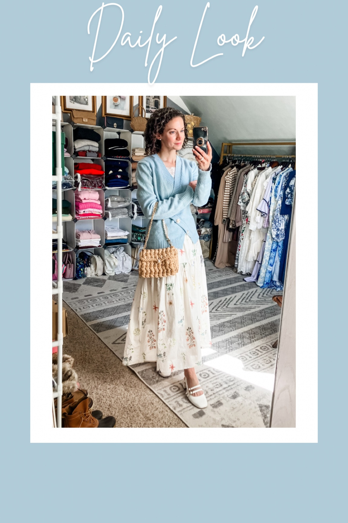 A blue and white spring outfit!
Light blue sweater from Amazon. 
Lace crop top from Amazon. 
White floral cotton skirt from Chicwish. 
Diamond stud earrings from Amazon. 
Woven pearl handbag from Chicwish. 
White Mary Janes from Amazon. 
Petite outfit. Summer outfit. Spring outfit. Pretty outfit. Modest outfit  

#LTKgrwm #LTKootd #LTKdayinmylife