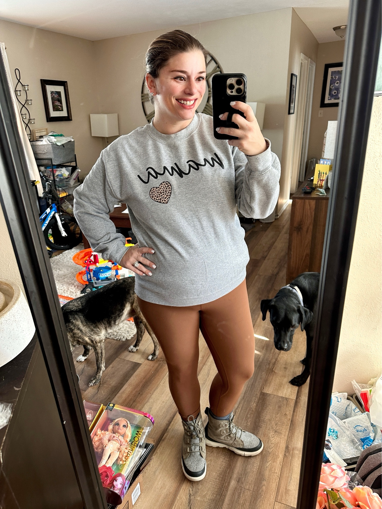 It's Christmas vacation finally! The house is a mess and there's so much to be done but we're all off for the first time since Little Man was born. Staying warm today in these frigid temps with my Lulu Align’s, Sorels (wool socks make a huge difference!) and my Mama sweatshirt I’m stretching out with Lil P’s bump. 

#LTKbump #LTKSeasonal #LTKunder100