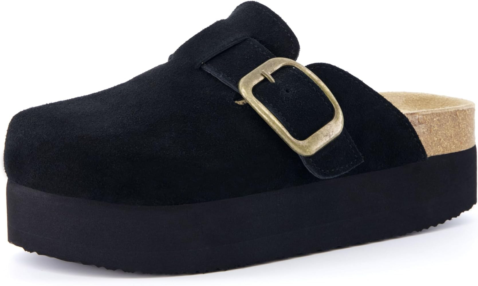 CUSHIONAIRE Women's Granola *Previous Buckle Issue Fixed* Genuine Suede Cork Footbed Platform Clo... | Amazon (US)