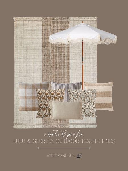 Lulu & Georgia curated outdoor textiles! I love these outdoor throw pillows, and how cozy would they be styled on a sofa near a fire! Love this fringe white umbrella too! 

#LTKstyletip #LTKhome #LTKSeasonal