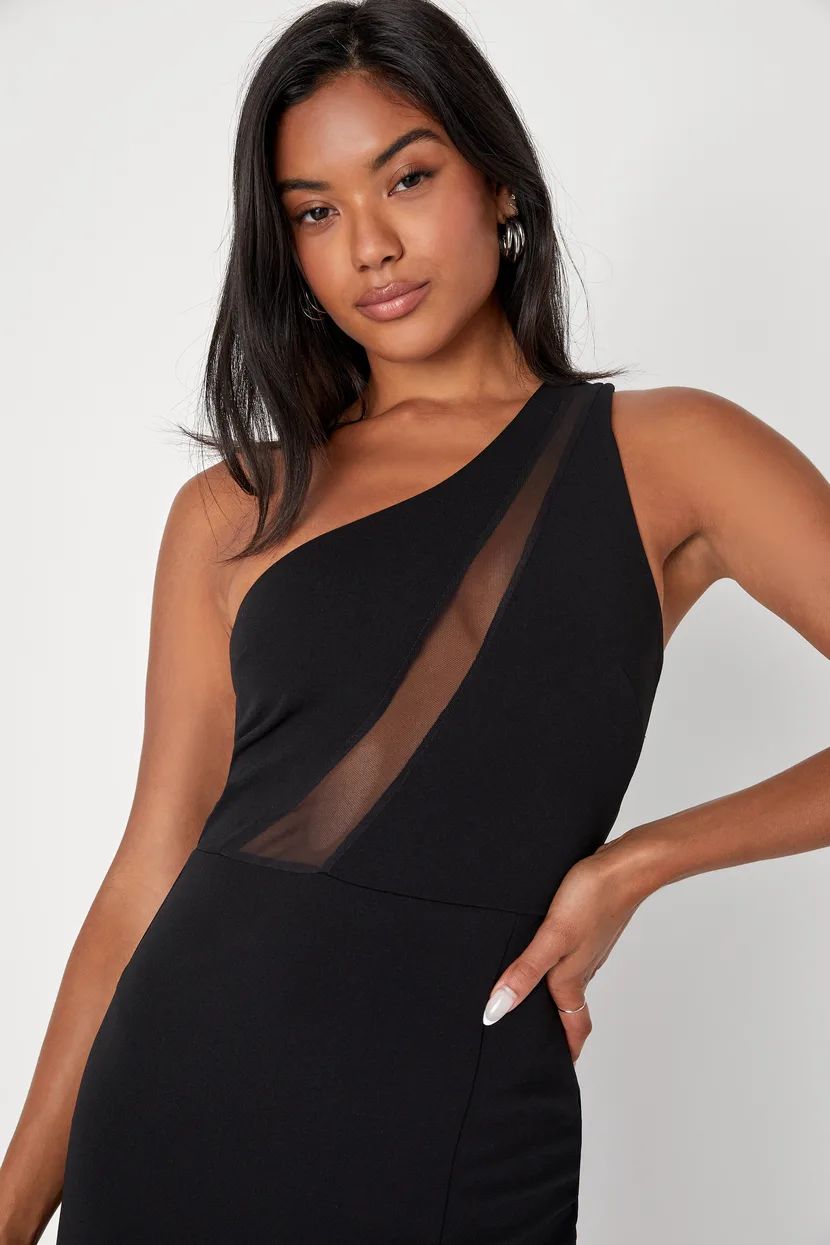 Modern Attraction Black One-Shoulder Bodycon Midi Dress | Lulus (US)