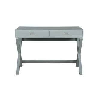 Linon Home Decor Sara Grey Writing Desk with Two Drawers and X Style Legs THD02874 - The Home Dep... | The Home Depot